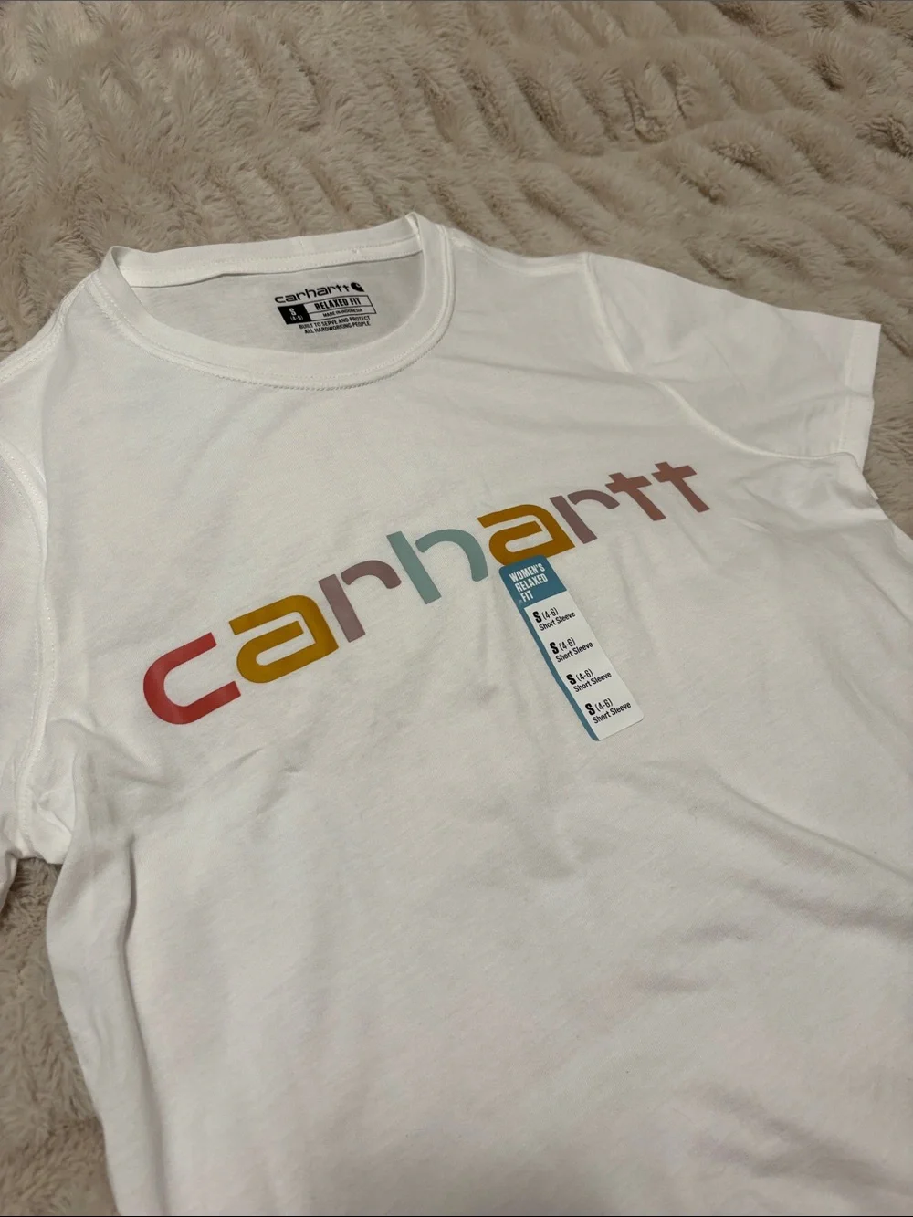 Carhartt White Short-Sleeve T-Shirt with Rainbow Logo